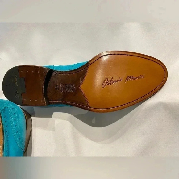 Antonio Maurizi Sea Green Suede Leather Turquoise Wingtip Oxford 42 - Picture 3 of 3